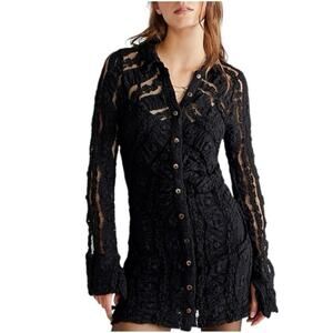 Free People Shayla Lace Black Mini Dress Sz S